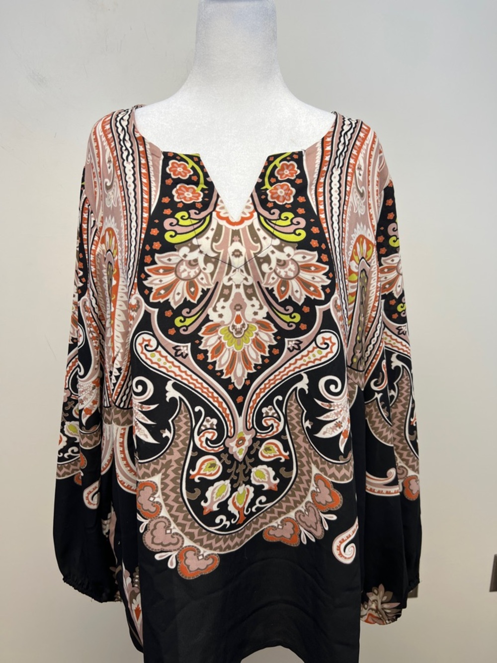 Belle by Kim Gravel Blouse Black, Pink, Lime & Orange Floral Print Boho Size 3X - Picture 7 of 14